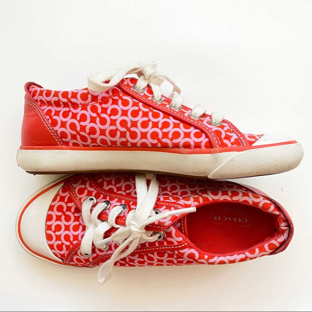Coach Barrett Pink/Coral Monogram Sneakers 6.5